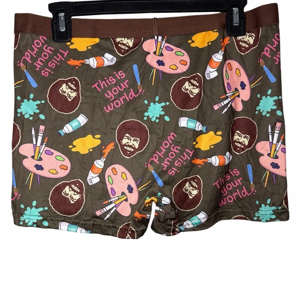 NWOT Bob Ross Novelty Graphic Paint “This is Your World” Brown Boxer Brief Large
